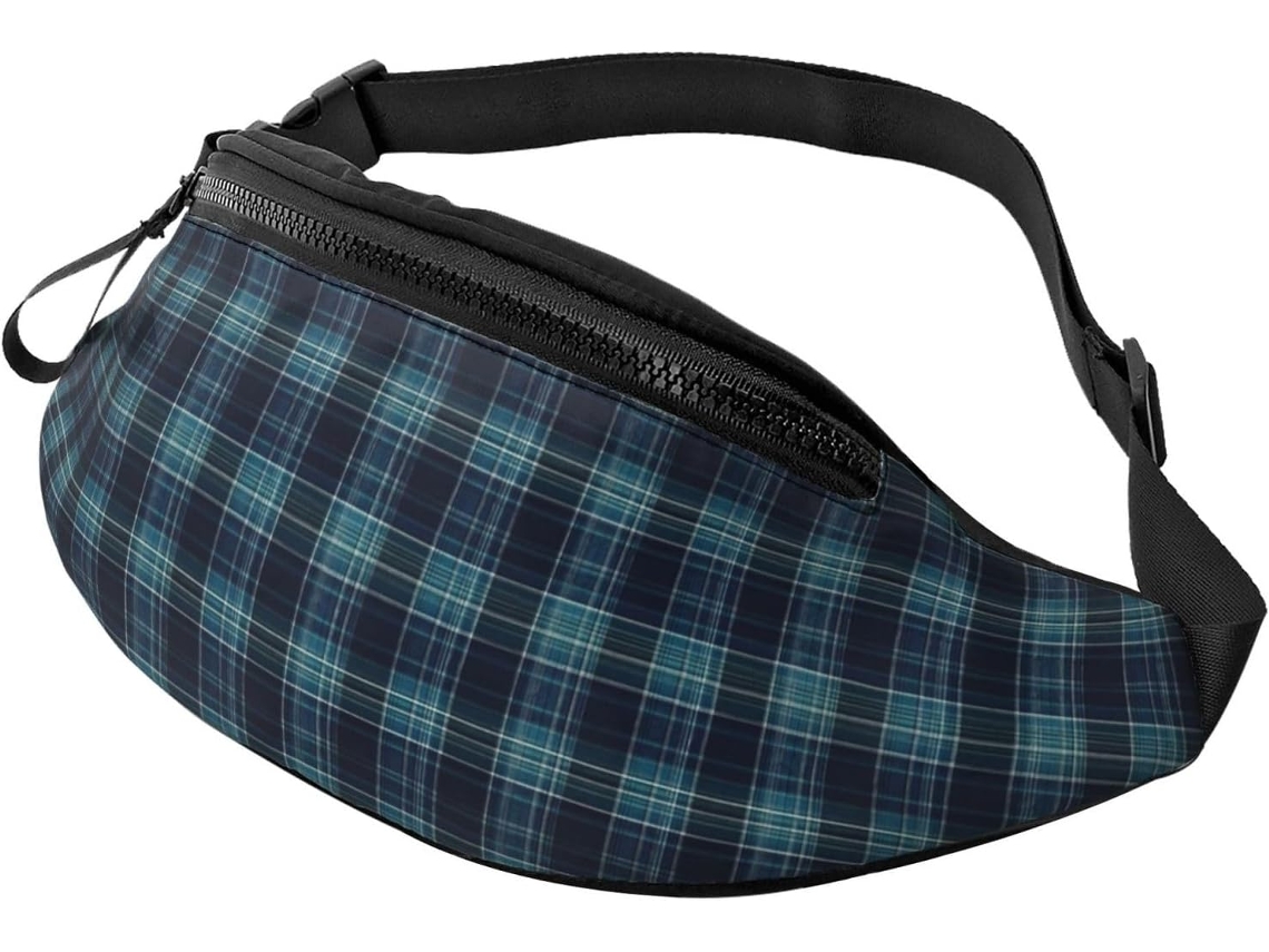 Pochete Vintage Xadrez Azul Marinho Esportiva Zíper Viagens