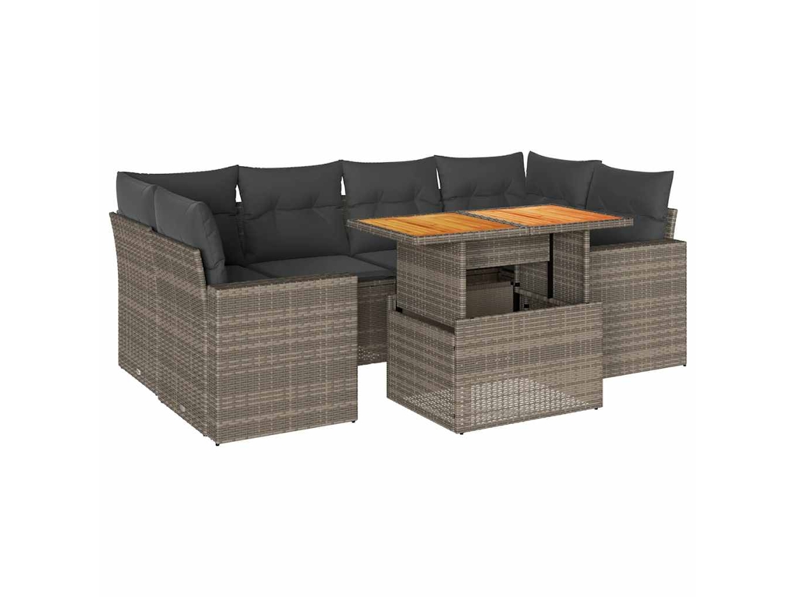 Conjunto de 7 Sofás para Jardim com Almofadões Vime Pe Cinzento MAISON EXCLUSIVE (7 pcs)