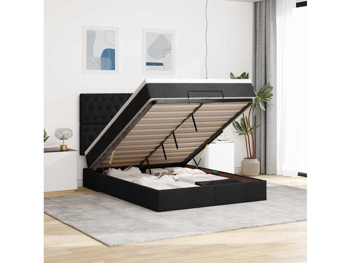 Vidaxl Estrutura De Cama Otomana Com Colchão 140x190 Cm Tecido Preto