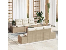 Vidaxl Conjunto De Sofá De Jardim 7 Unid. Bege Vime Pe