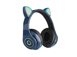 Fone De Ouvido Gamer Sem Fio B39 Com Orelhas De Gato Fofas Bt5.0 Plegável Com Luz Rgb E Reprodução Via Cartão Tf Azul