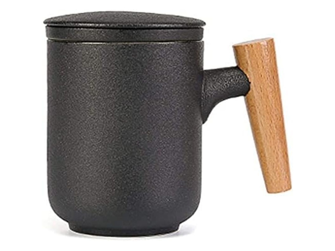 Taza De Té Cerámica Creativa Con Tapa Y Colador Mango De Madera Filtro Japonésa