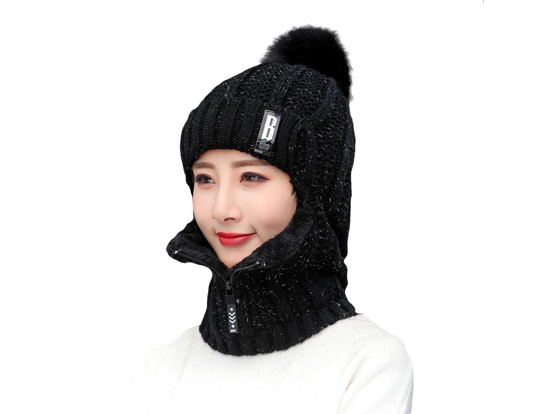 Conjunto de Gorro e Cachecol de inverno com tecido de ponto, polar e acolchoado para mulher e homem