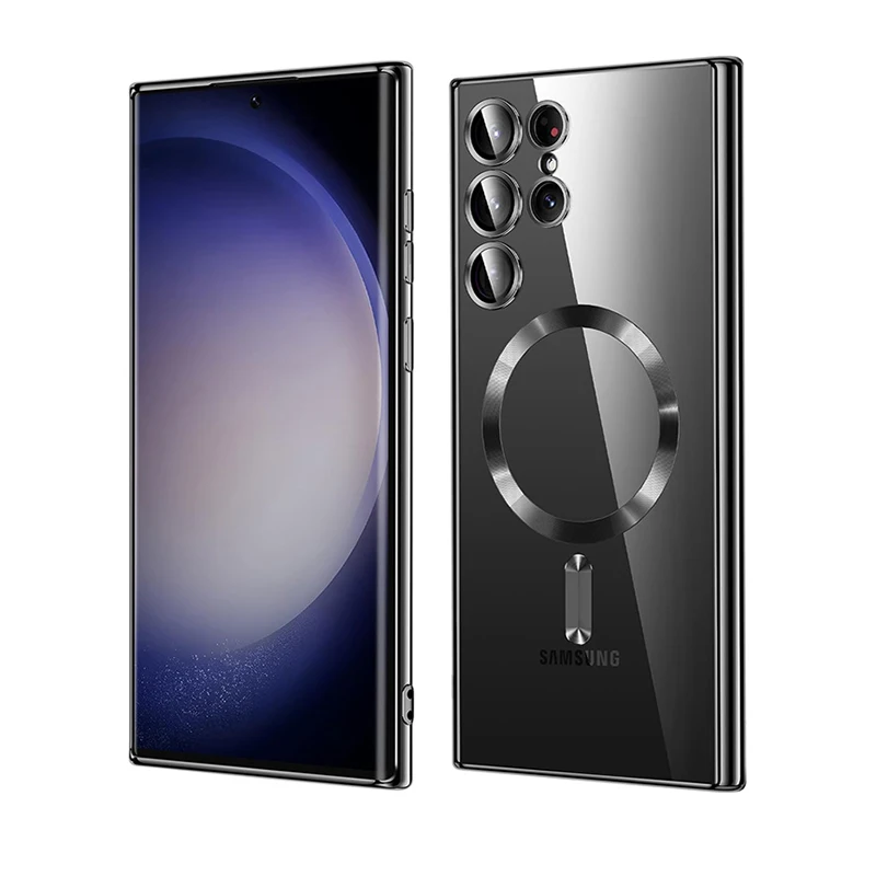 Capa Magnética Macia Eletroplaqueada (preta) Para Celular Samsung S23, Capa Traseira À Prova De Choque.