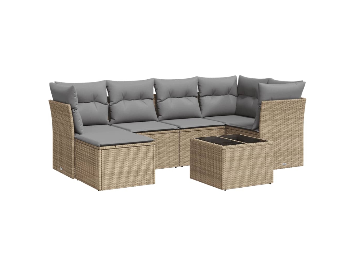Maison Exclusive - 7 Pcs Conjunto De Sofás P/ Jardim Com Almofadões Vime Pe Bege