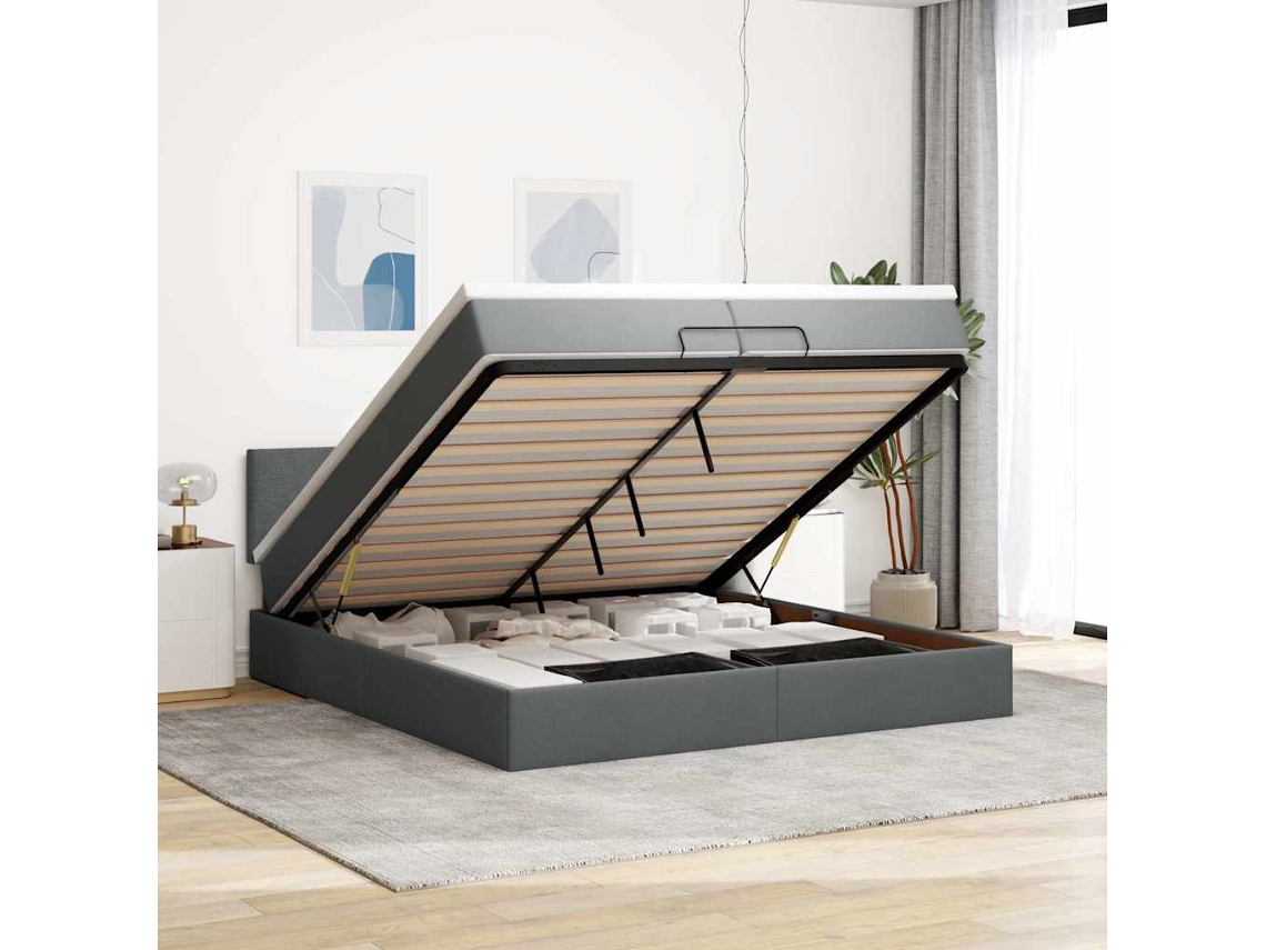 Estrutura De Cama Otomana Com Colchão 200x200cm Cinzento-escuro