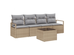 Conjunto 5 Conjunto De Sofá De Jardim Vidaxl Bege Vime Pe (230 X 62 X 85 Cm)