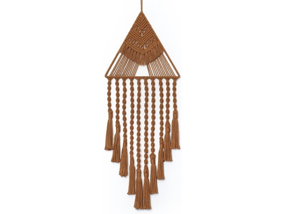 Apanhador de sonhos triangular de parede em renda trançada com franjas, estilo boho para decoração de casa.