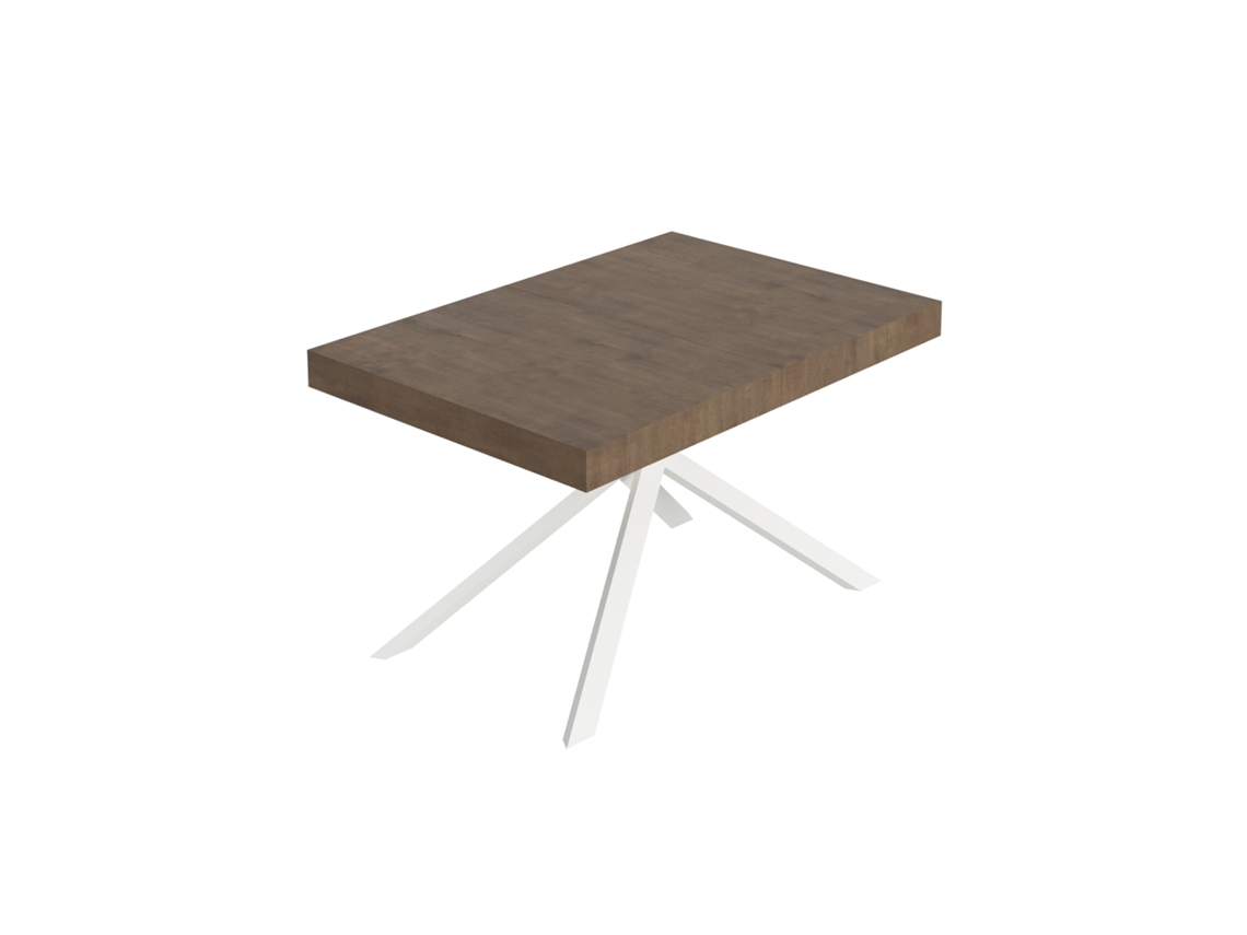 Mesa Extensível Niket Em Nogueira 140/400x90 Cm Com Pés Brancos Itamoby