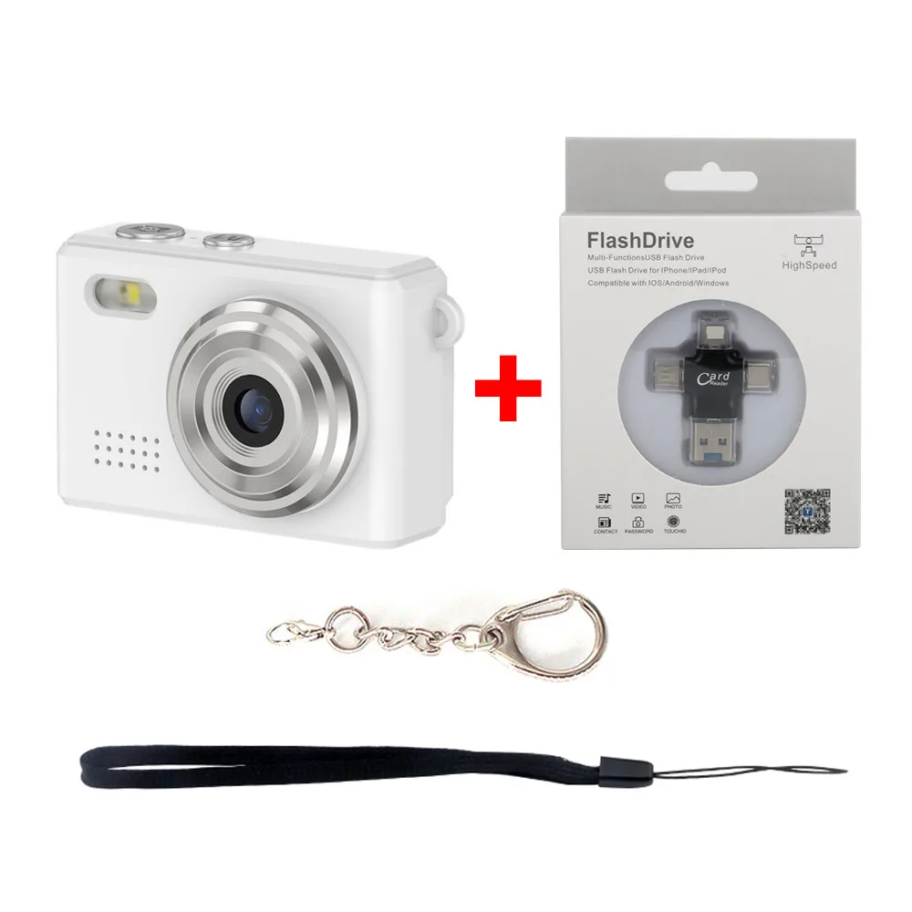 0,96 Polegadas 1080p Mini Câmera Digital com Alto falante, Adequada para Crianças. MDUG (branca com Leitor de Cartão Somente Câmera)