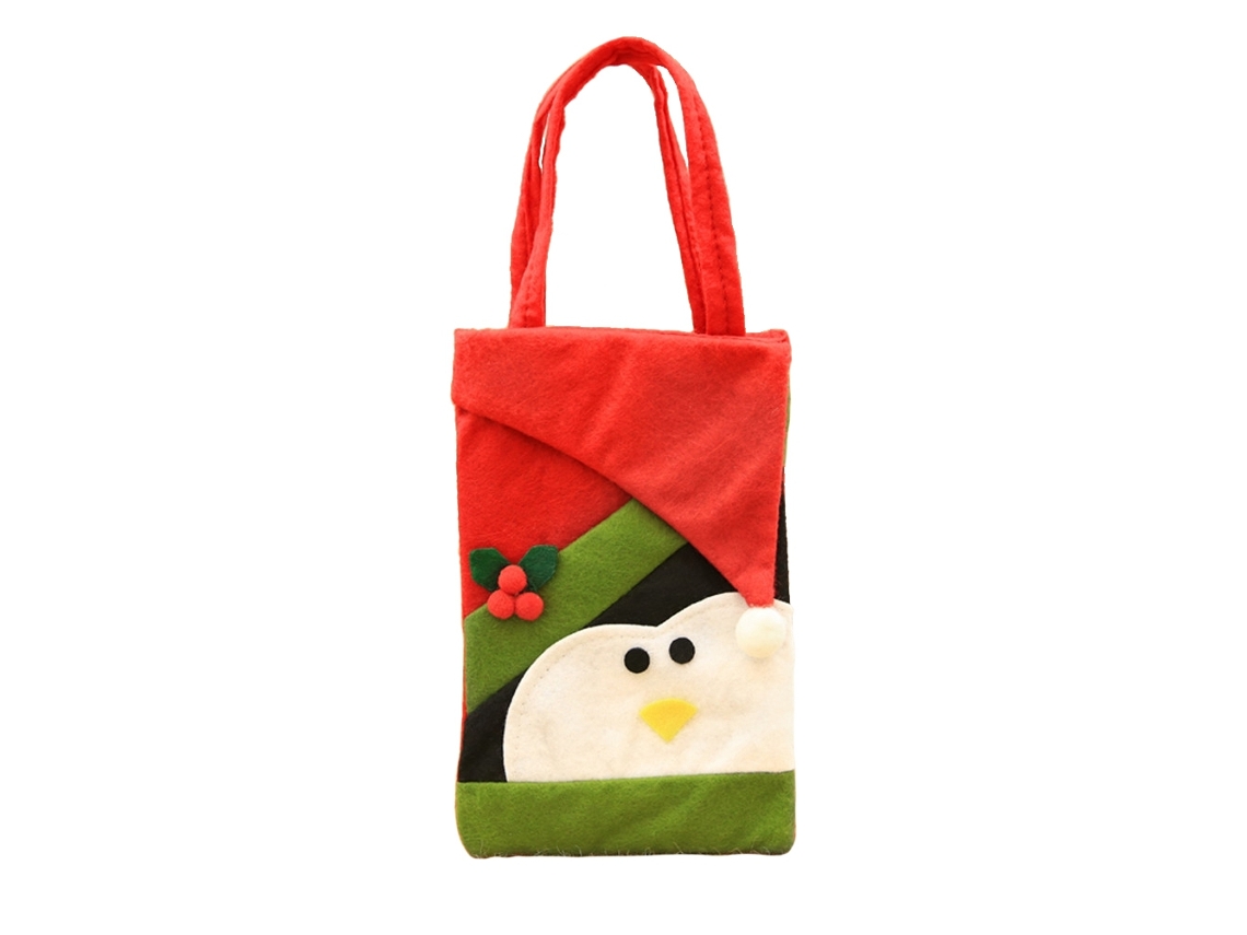 Elegante sacola de presente de Natal com maçã e chocolate (pinguim)