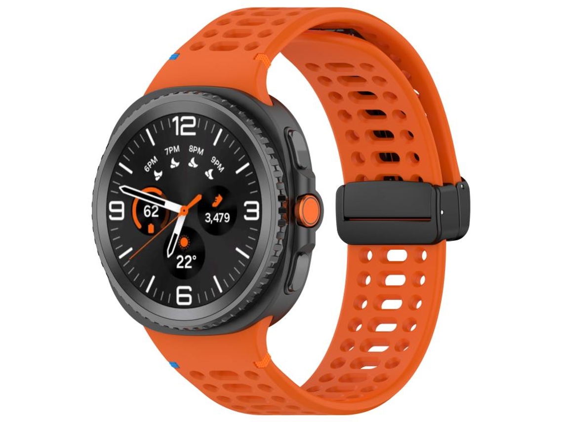 Bracelete para Samsung Galaxy Watch 8 / 8 Classic Silicone com Fivela Magnética Preta Laranja XIAOMOYU