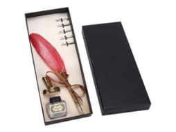 Set Pluma De Pluma Craft Retro Estampado Acero Inoxidable Para Firma Regalo Decoración Mesa Rojo