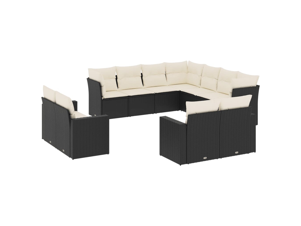 Conjunto 11 sofás de jardim c/ almofadões VIDAXL vime PE preto