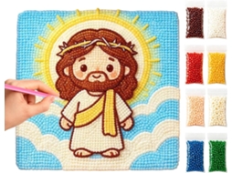 Kit de Pintura Artística com Strass Forte Aderência, Jesus, Diamante 5d e Pedras Preciosas, para CHABERLU