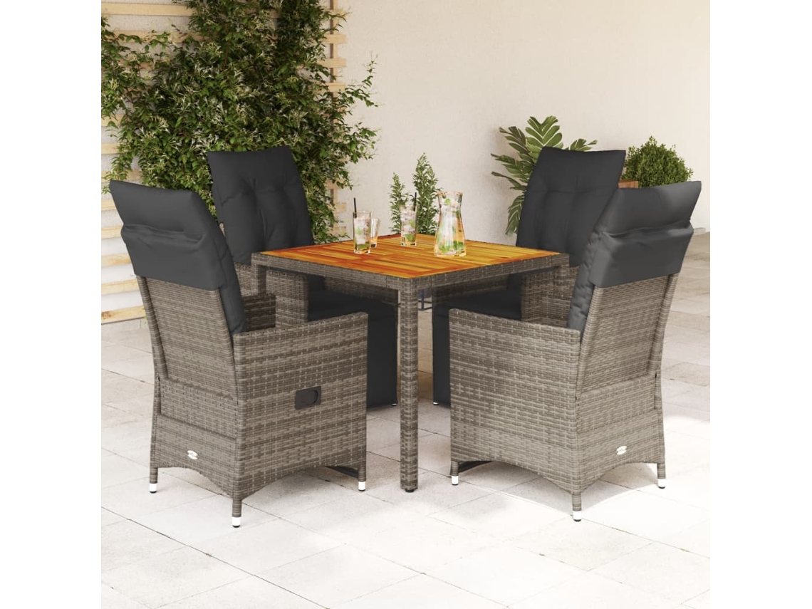 Vidaxl 5 Pcs Conjunto Bistrô de Jardim C/ Almofadões Vime Pe Cinza