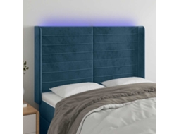 Vidaxl Cabeceira Cama C/ Luzes Led Veludo 147x16x118/128cm Azul-escuro