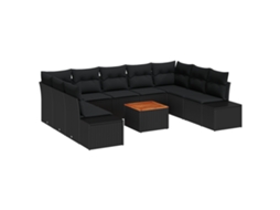 Conjunto 10 Conjunto De Sofás Para Jardim Vidaxl Preto Vime Pe (55 X 55 X 37 Cm)