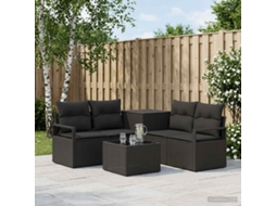 Vidaxl Conjunto De Sofás 6 Unid. Preto Rattan Poliéster E Aço