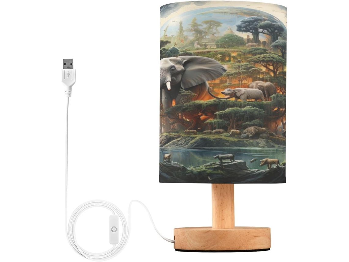 Luminária De Cabeceira Led Skyshu Em Formato Elefante Pequeno, Com Base De Madeira Antiderrapante E Cúpula Que Não
