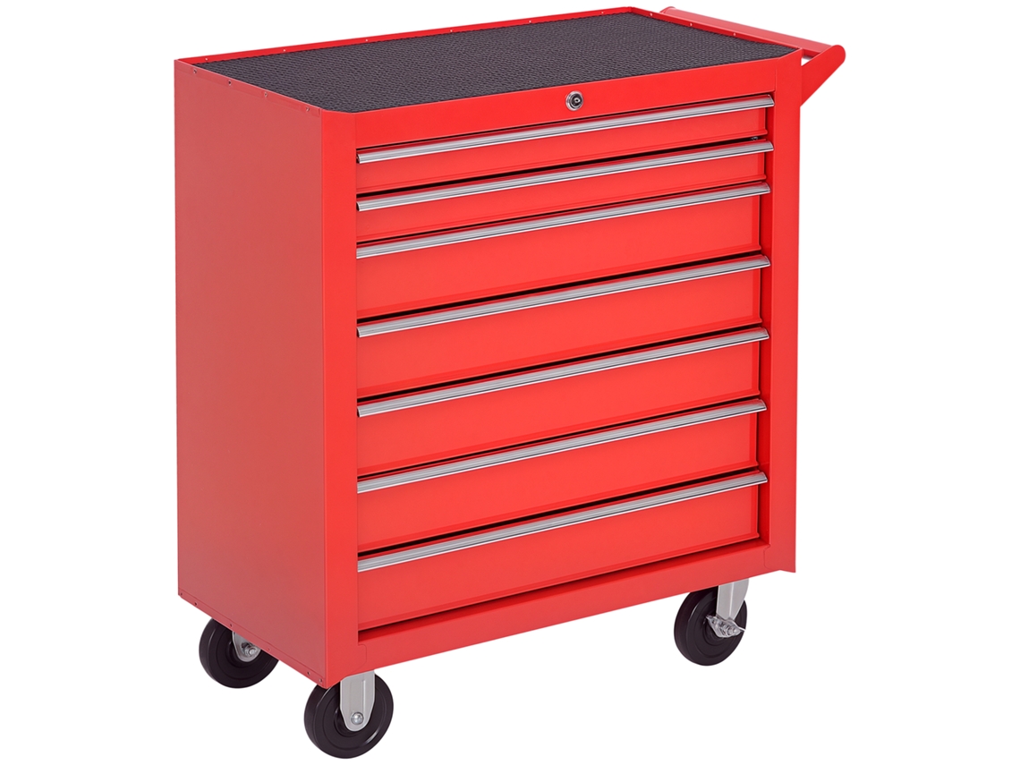 Carrinho de Ferramentas, 2 Gavetas Pequenas e 5 Grandes Gavetas, Aço, Até 150 Kg, 69 X 33 X 75 Cm, Vermelho Ge