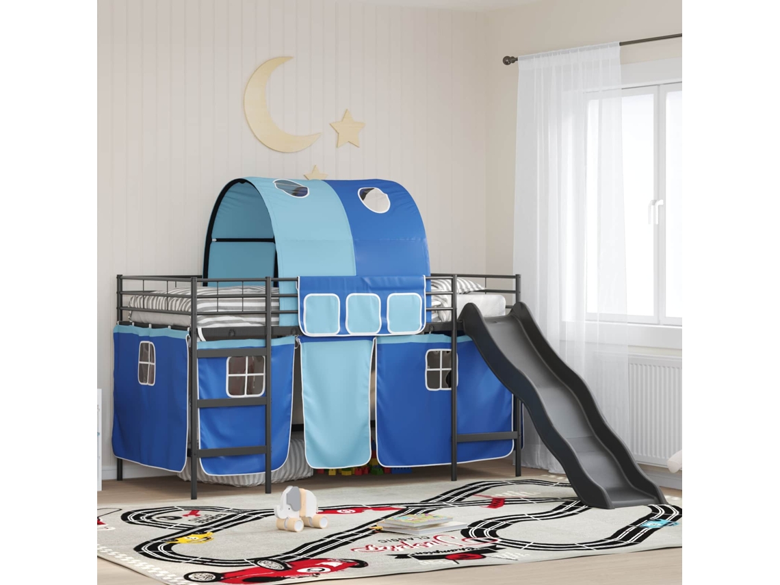Vidaxl Estrutura De Cama Beliche Para Crianças Com Cortinas Liso Metal