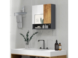Armário De Parede Espelhado Para Banheiro, Com 2 Portas, 55 X 17 X 55 Cm, Cinza Escuro Natural