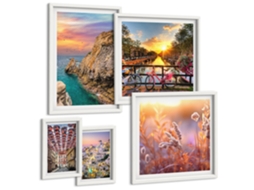 Galeria De Pinturas Murais Paisagens Costeiras, Pôr Do Sol Moldura Branca Fotos Para O Escritório Espelharte (conjunto De 5 Imagens)