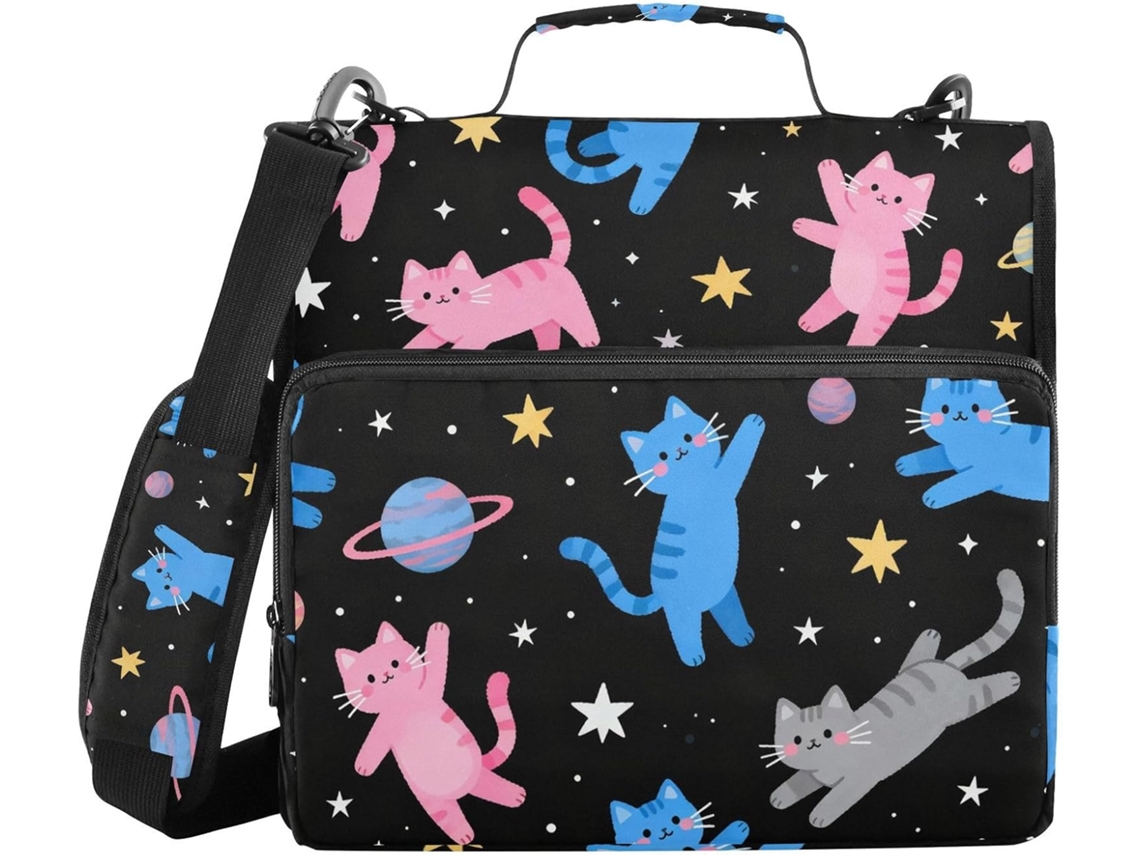Conjunto de 3 Anéis de Massa com Estampa de Gato Espacial e Planeta, Sacolas Extras, Alça de Ombro e de Mão, Grande Capacidade, Ideal