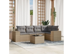 Vidaxl 6 Pcs Conjunto De Sofás P/ Jardim Com Almofadões Vime Pe Bege