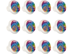 Puxadores E Maçanetas Redondas Para Armários De Cozinha, Conjunto De 12 Peças, Estampa Tie Dye Em Aquarela Vibrante
