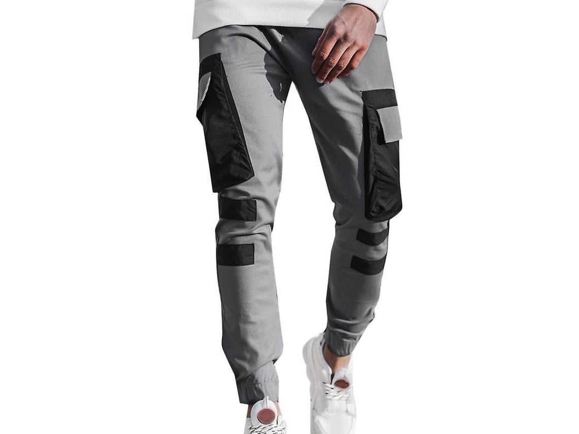 Calça Cargo Casual Masculina Rebe, Calça Esportiva de Corrida e Combate em Poliéster, Tamanho G, Cinza