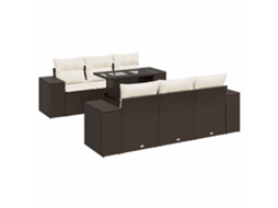 Conjunto 7 de sofás jardim c/ almofadões VIDAXL vime PE castanho