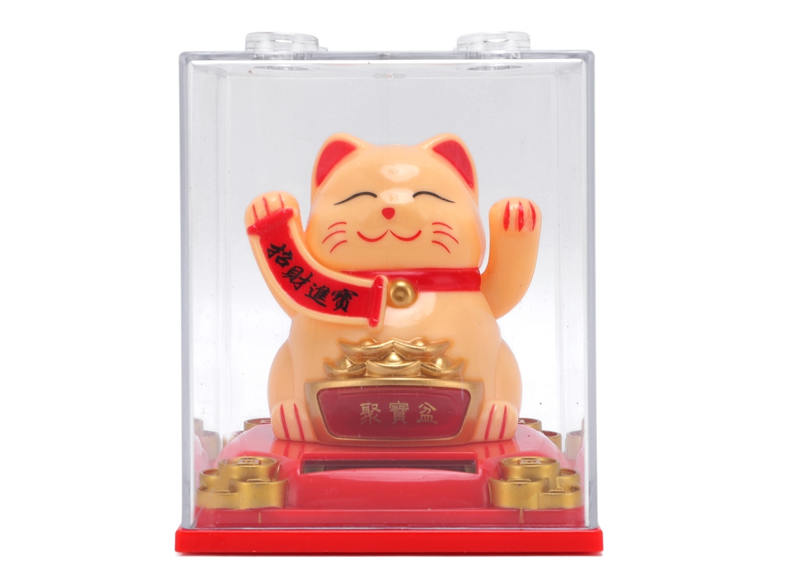 Ornamento Gato Solar Amarelo Boa Sorte Com Capa Clara