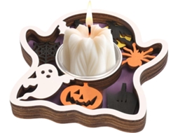Castiçais de Madeira para decoração de festa de Halloween |