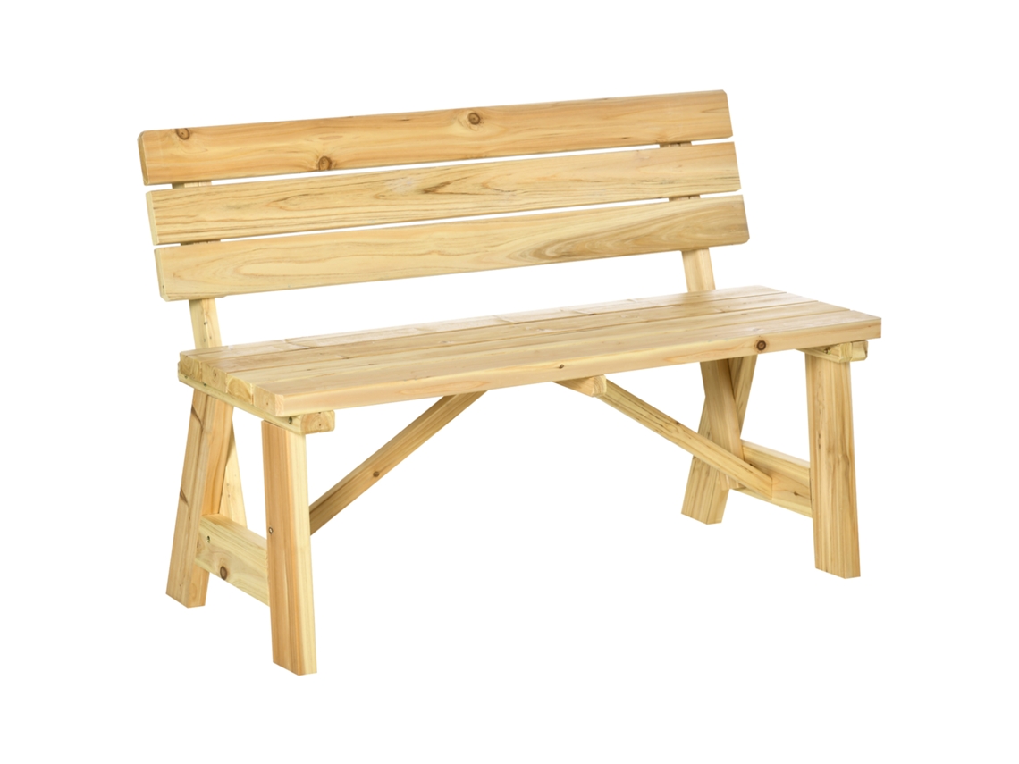 Banco de jardim em madeira 2 lugares com encosto alto e ripas 116x56x80cm natural BTFORUS