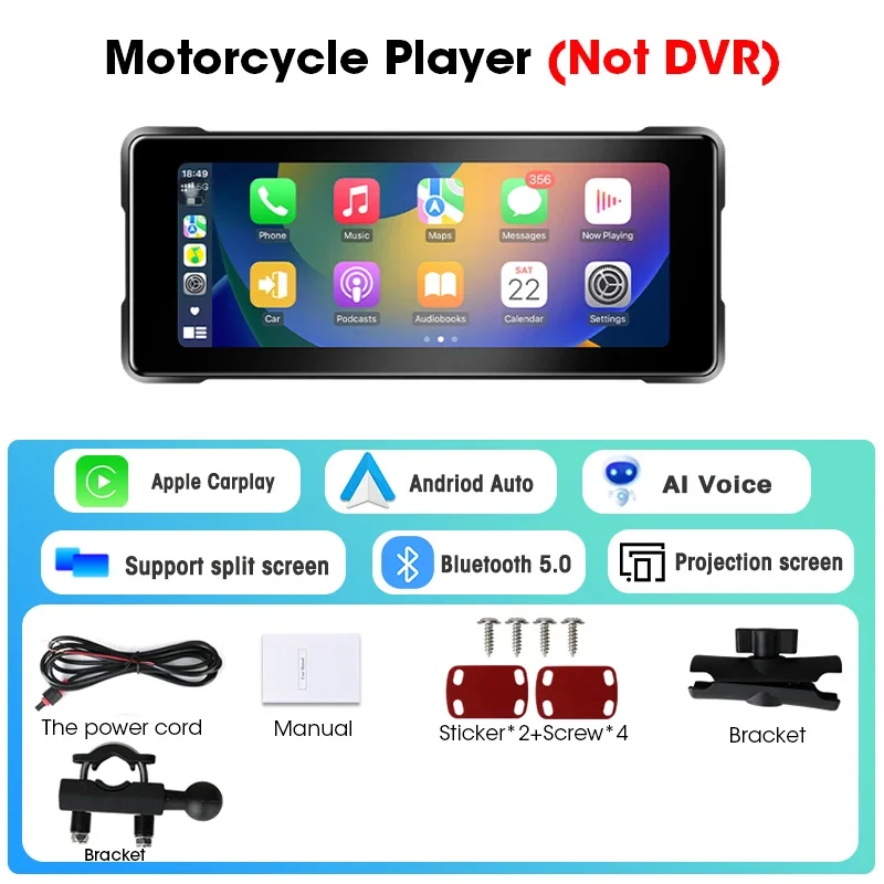 Navegador Para Motocicleta De 6,86 Polegadas (6,86 Polegadas), Carplay Sem Fio, À Prova D'água.