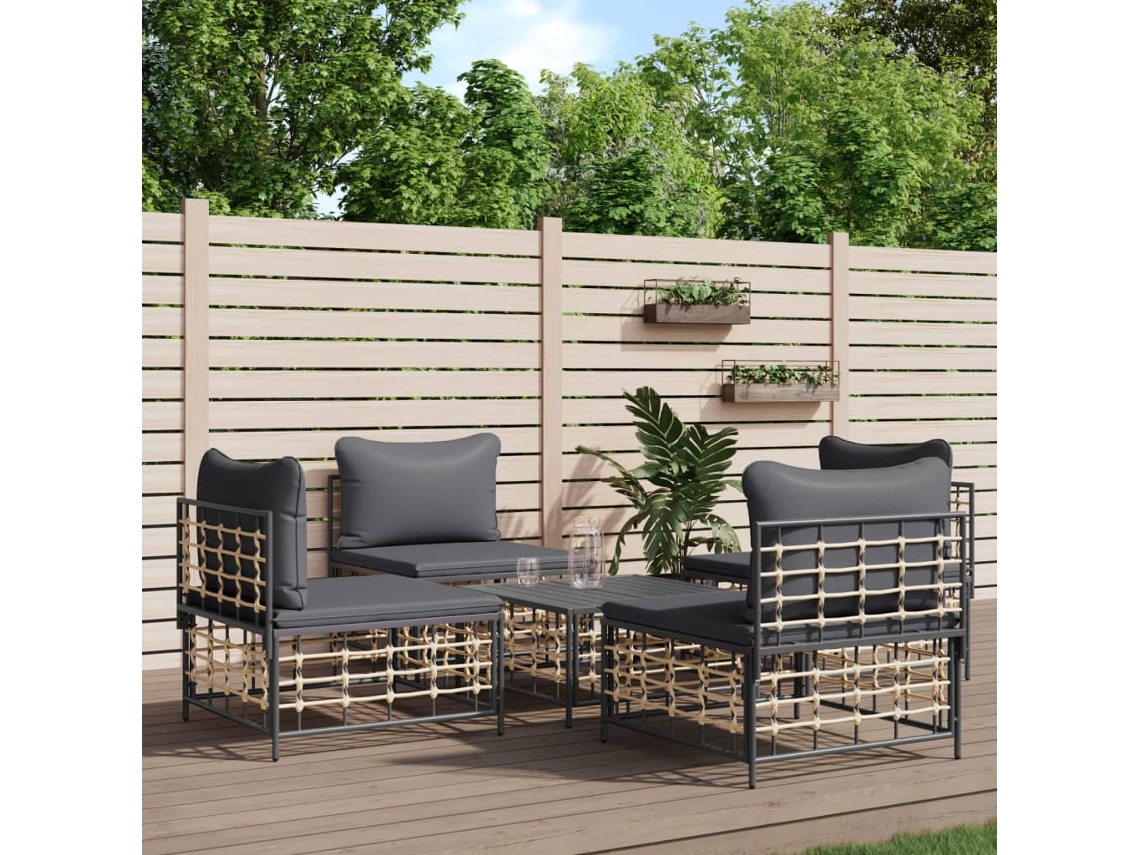 Pcs Conjunto Lounge De Jardim C/ Almofadões Vime Pe Antracite Dkd Home Decor