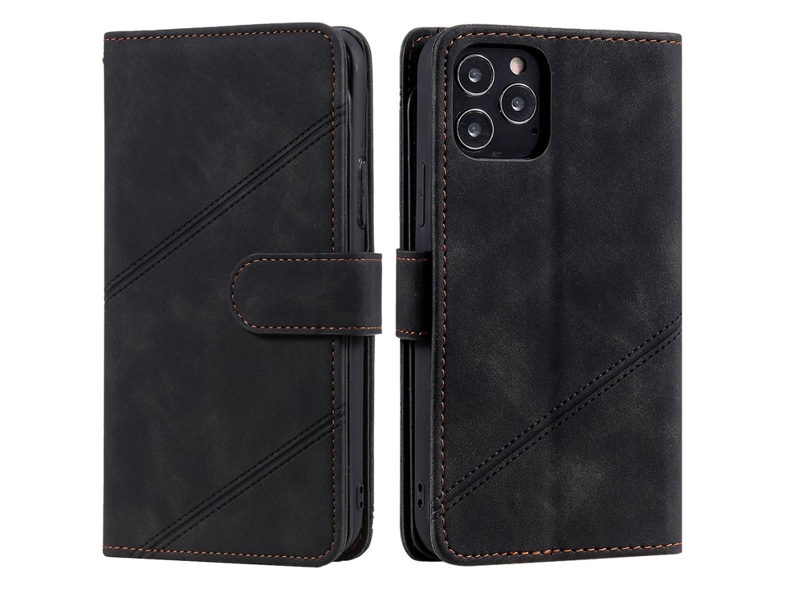 Capa Inch Para Iphone 12 Pro Max Pele Sintética Anti-choque Com Porta-cartões Preto