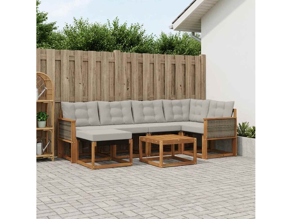 Vidaxl Conjunto De Sofás Para Exterior 7 Pcs Natural E Cinzento-claro