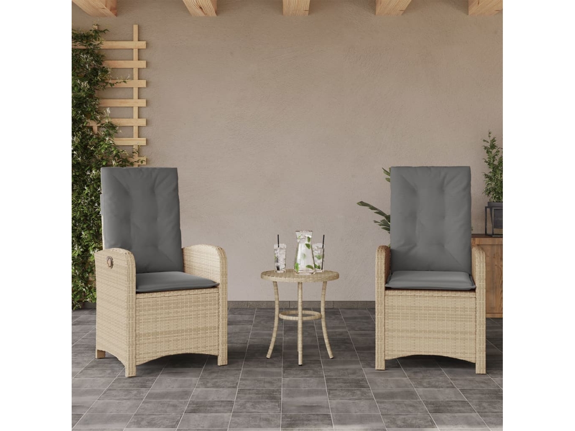 Cadeiras Jardim Reclináveis 2 Pcs C/ Almofadões Bege Misturado Dkd Home Decor