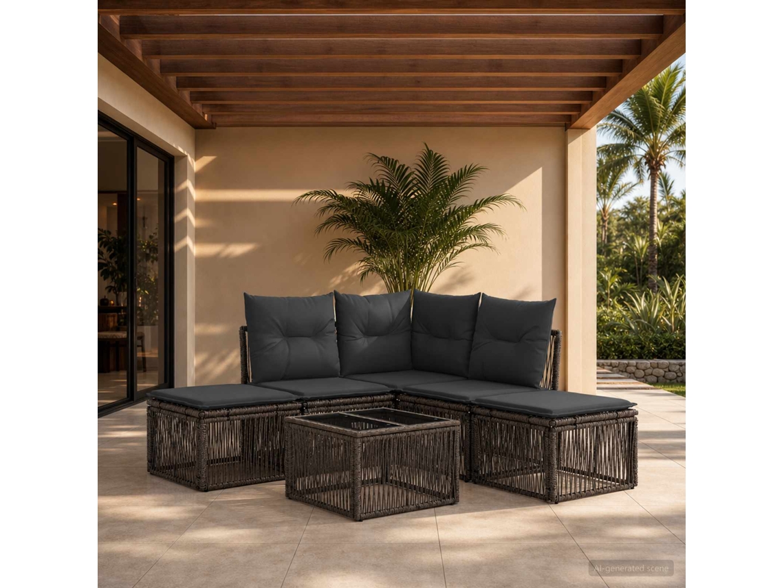 Vidaxl Conjunto De Sofá De Jardim 6 Unid. Cinzento Vime Pe