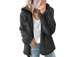 2026 chaqueta de Peluche Oso Teddy para Mujer Con Capucha Abrigo Suave Invierno Caliente Casual XL Negro
