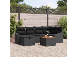 Vidaxl Conjunto De Sofá De Jardim 7 Unid. Preto Vime Pe