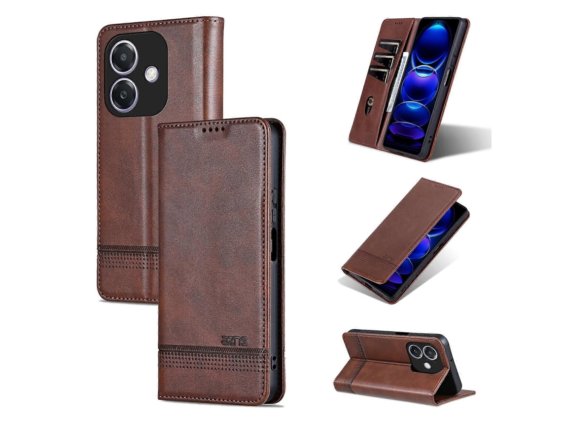 Capa De Celular Flip Em Couro Texturizado De Bezerro Com Ímã Azns Para Oppo A3x 4g