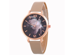 Relógio de Pulso Feminino de Quartzo Elegante com Pulseira de Couro Pu Casual Bege