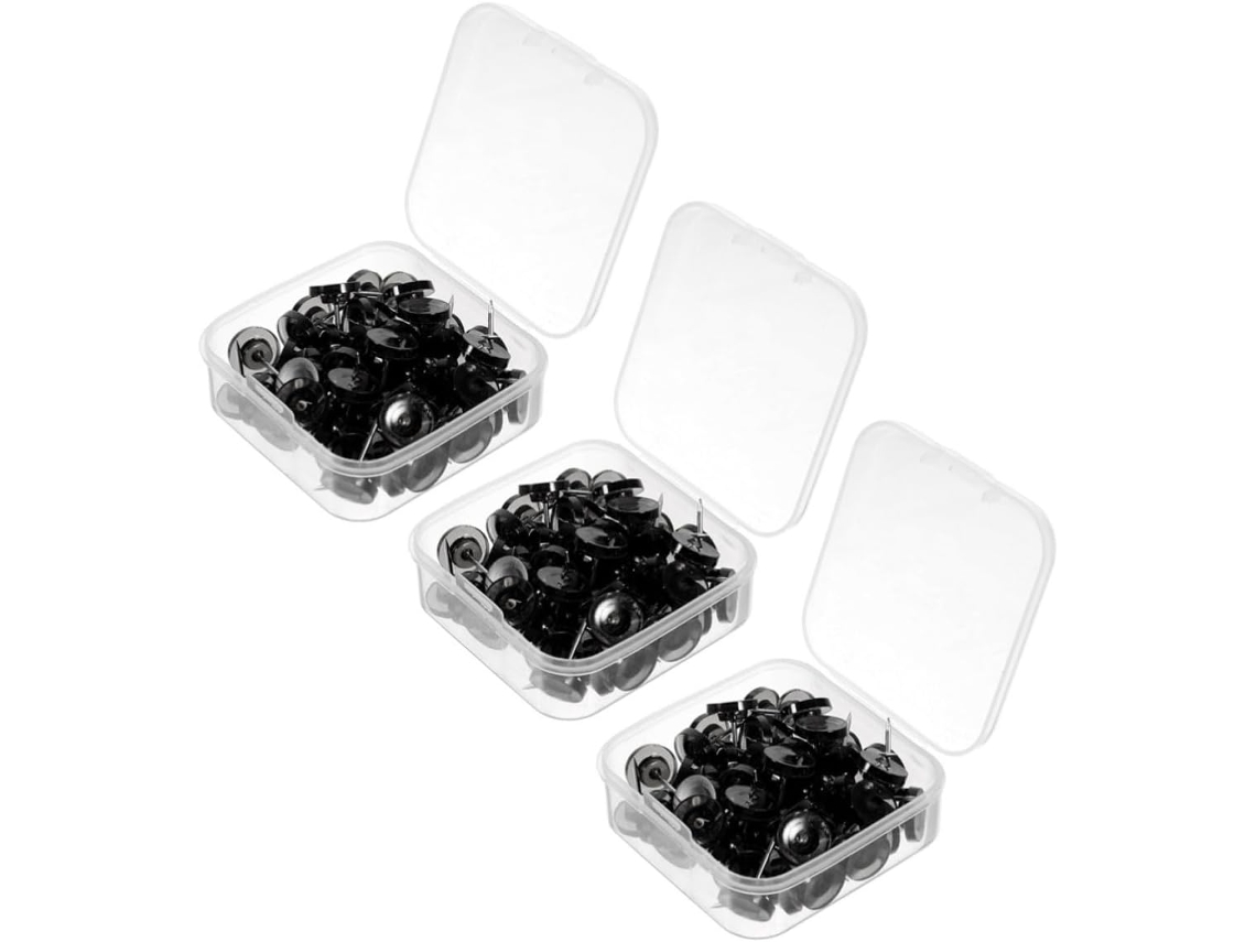 Tachinhas E Alfinetes Genéricos Pretos De Cabeça Chata, 3 Caixas Com 50 Unidades Cada, Feitos De Plástico E Metal, Para