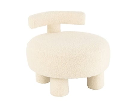 Pufe Design Com Encosto Bouclette 52cm Branco J Line