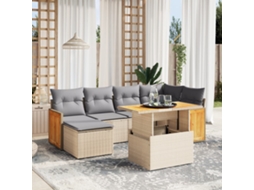 Vidaxl 7 Pcs Conjunto De Sofás P/ Jardim Com Almofadões Vime Pe Bege