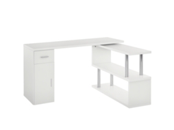 Mesa angular moderna S/MARCA em madeira com gaveta, armário e prateleiras, para escritório ou casa, branco